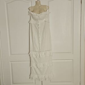 Sunfere Eyelet Embroidery Spaghetti Straps Maxi Dress With Back Slit Large White